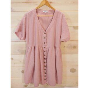 Madewell Women's size XL Lightspun Cotton Button Front Dress Pink Knee-Length